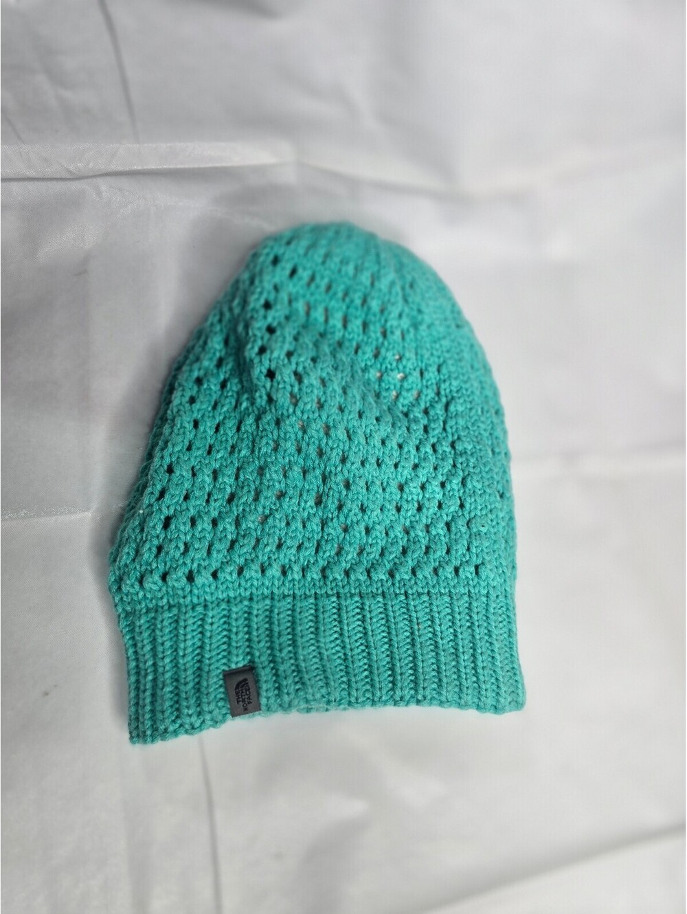 The North Face Knit Beanie Hat Aqua Blue with Cream Lining
